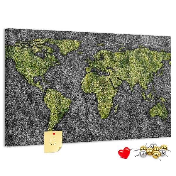 Nástěnka Zelená mapa světa na šedém pozadí