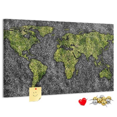 Nástěnka Zelená mapa světa na šedém pozadí