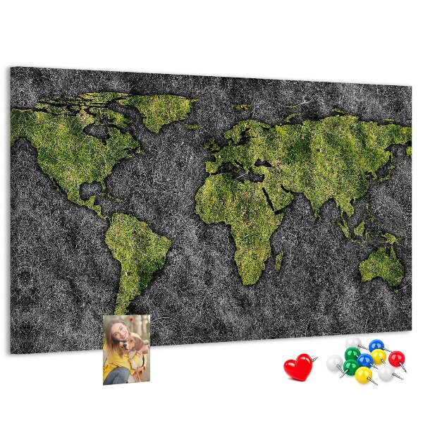 Nástěnka Zelená mapa světa na šedém pozadí