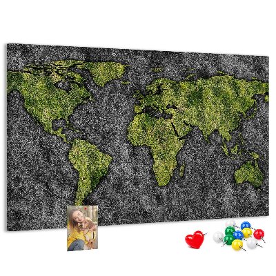 Nástěnka Zelená mapa světa na šedém pozadí
