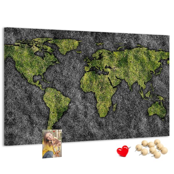 Nástěnka Zelená mapa světa na šedém pozadí