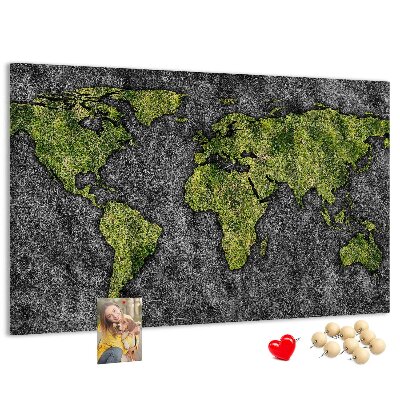 Nástěnka Zelená mapa světa na šedém pozadí