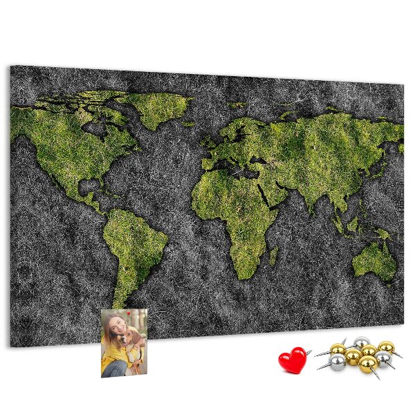 Nástěnka Zelená mapa světa na šedém pozadí