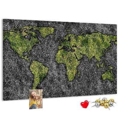 Nástěnka Zelená mapa světa na šedém pozadí