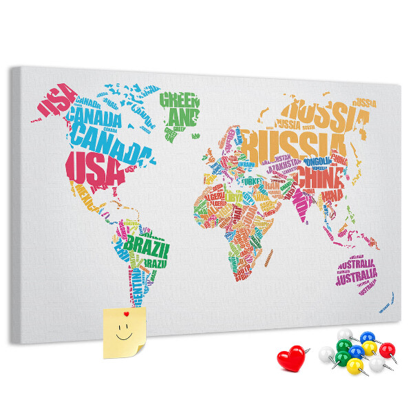 Nástěnka Barevná mapa světa s názvy zemí