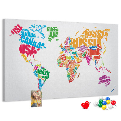 Nástěnka Barevná mapa světa s názvy zemí