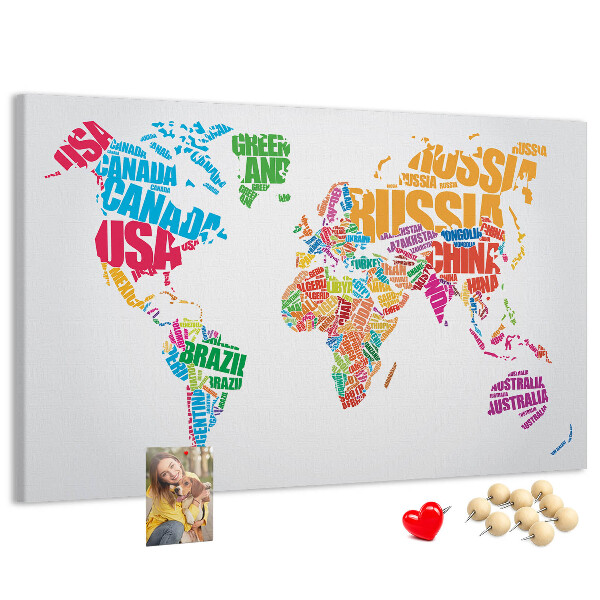 Nástěnka Barevná mapa světa s názvy zemí