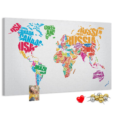 Nástěnka Barevná mapa světa s názvy zemí