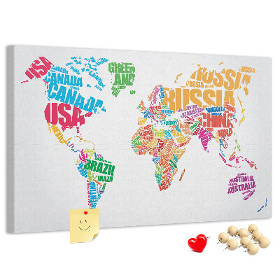 Nástěnka Barevná mapa světa s názvy zemí