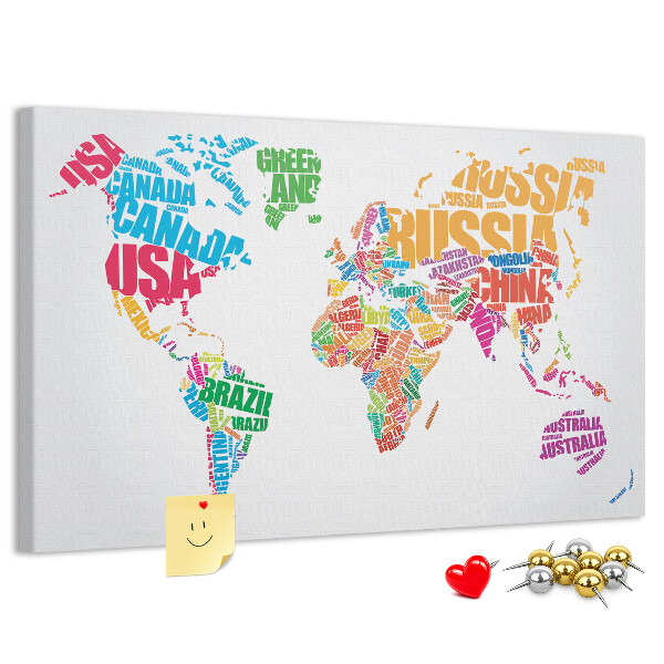 Nástěnka Barevná mapa světa s názvy zemí