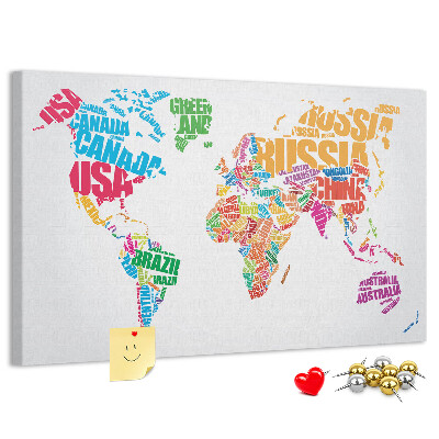 Nástěnka Barevná mapa světa s názvy zemí