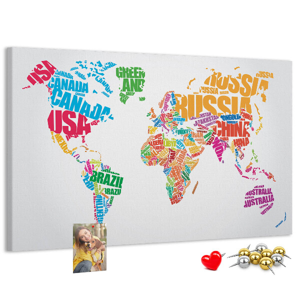 Nástěnka Barevná mapa světa s názvy zemí