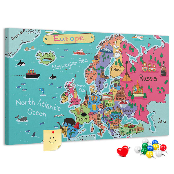 Fětská nástěnka Barevná mapa Evropy s názvy zemí