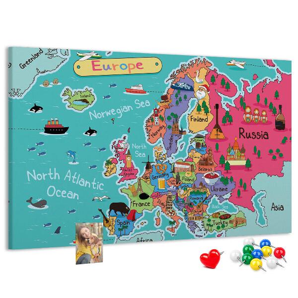 Fětská nástěnka Barevná mapa Evropy s názvy zemí