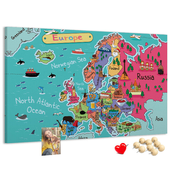 Fětská nástěnka Barevná mapa Evropy s názvy zemí