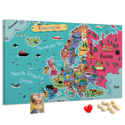 Fětská nástěnka Barevná mapa Evropy s názvy zemí