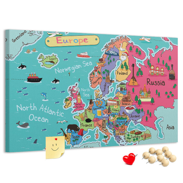 Fětská nástěnka Barevná mapa Evropy s názvy zemí