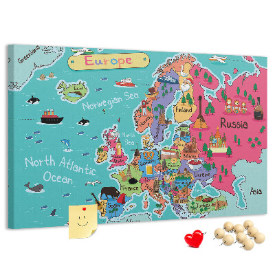 Fětská nástěnka Barevná mapa Evropy s názvy zemí