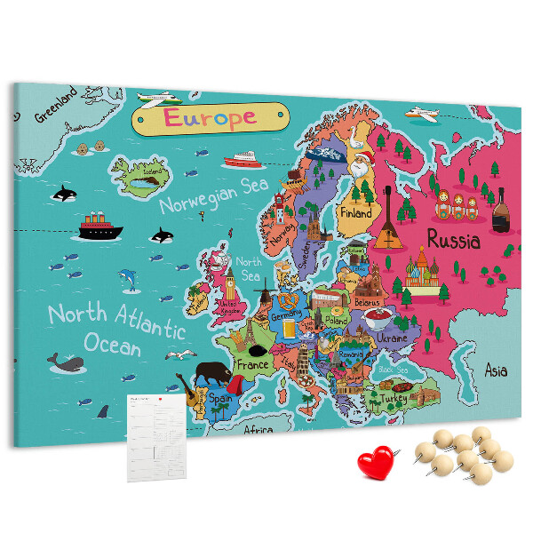 Fětská nástěnka Barevná mapa Evropy s názvy zemí