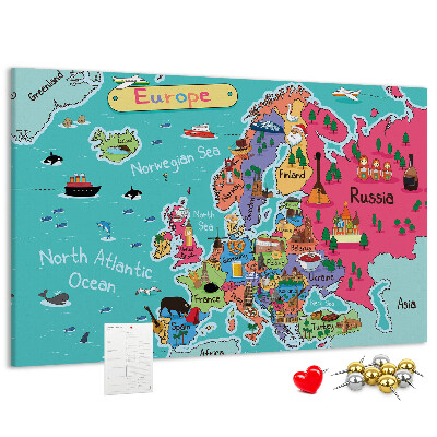 Fětská nástěnka Barevná mapa Evropy s názvy zemí