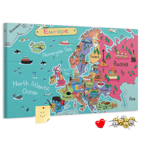 Fětská nástěnka Barevná mapa Evropy s názvy zemí