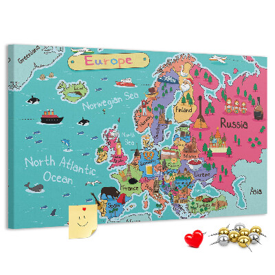 Fětská nástěnka Barevná mapa Evropy s názvy zemí