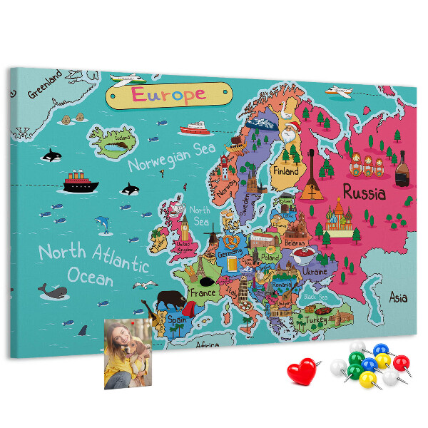 Fětská nástěnka Barevná mapa Evropy s názvy zemí