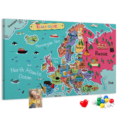 Fětská nástěnka Barevná mapa Evropy s názvy zemí