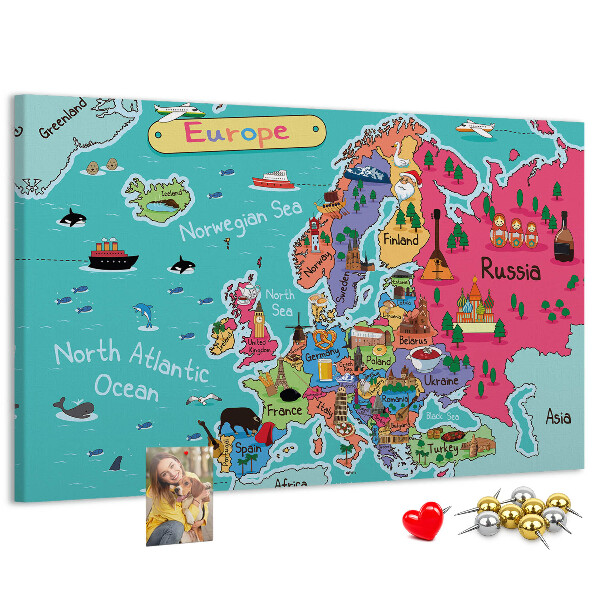 Fětská nástěnka Barevná mapa Evropy s názvy zemí