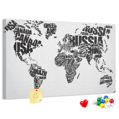 Korková nástěnka Mapa světa s názvy zemí slovy