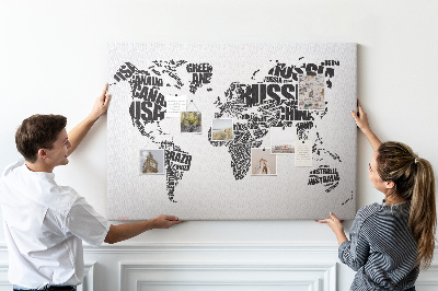 Korková nástěnka Mapa světa s názvy zemí slovy