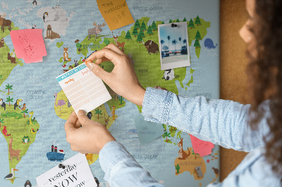 Nástěnka Mapa světa se zvířaty a kontinenty