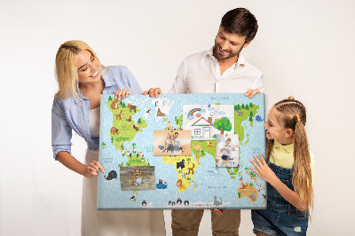 Nástěnka Mapa světa se zvířaty a kontinenty