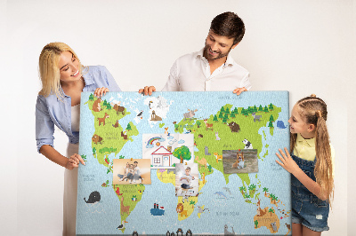Nástěnka Mapa světa se zvířaty a kontinenty