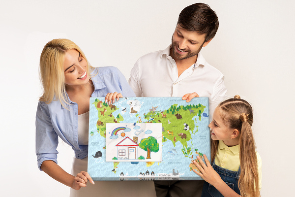 Nástěnka Mapa světa se zvířaty a kontinenty