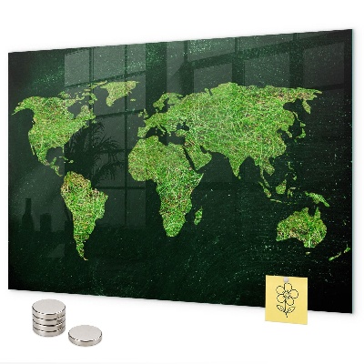 Magnetická tabule na zeď v designu travnaté mapy světa
