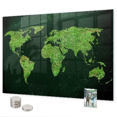 Magnetická tabule na zeď v designu travnaté mapy světa