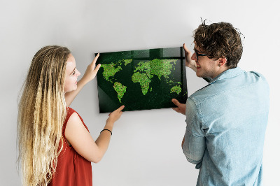 Magnetická tabule na zeď v designu travnaté mapy světa