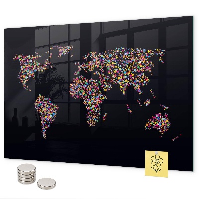 Magnetická tabule na zeď mapa světa z teček