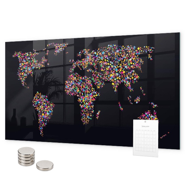 Magnetická tabule na zeď mapa světa z teček
