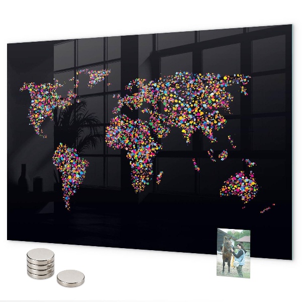 Magnetická tabule na zeď mapa světa z teček