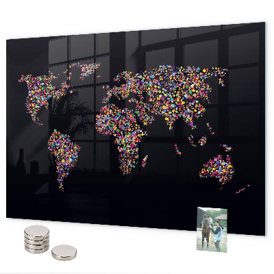 Magnetická tabule na zeď mapa světa z teček