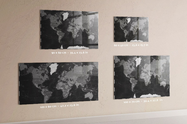 Magnetická tabule černá mapa světa