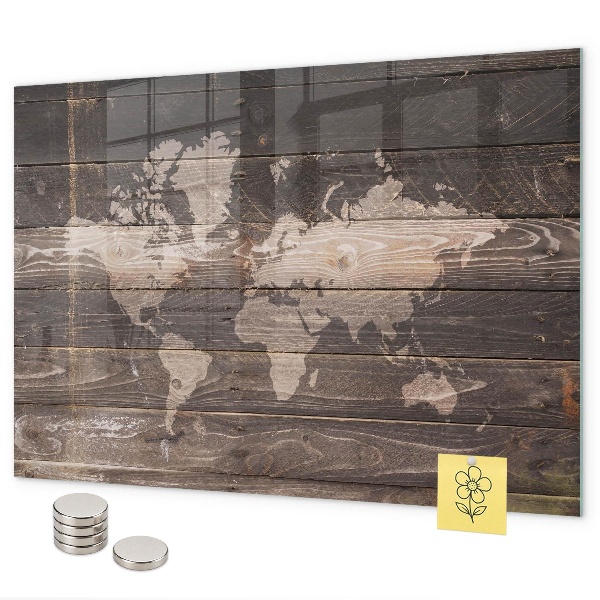 Mapa světa na dřevě s magnetickou tabulí