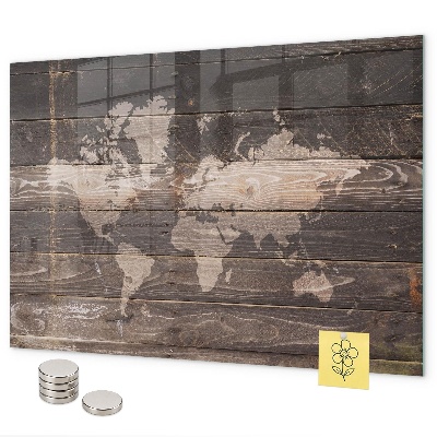 Mapa světa na dřevě s magnetickou tabulí