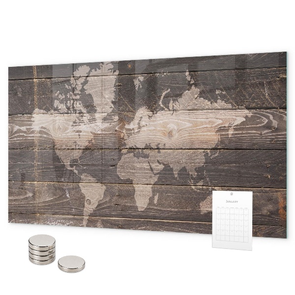 Mapa světa na dřevě s magnetickou tabulí