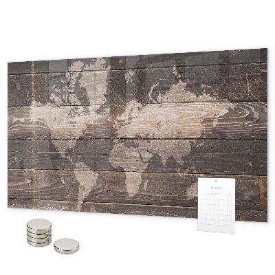 Mapa světa na dřevě s magnetickou tabulí