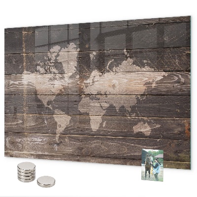Mapa světa na dřevě s magnetickou tabulí