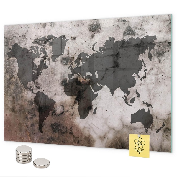 Betonová mapa světa magnetická tabule na zeď