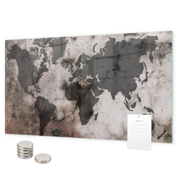 Betonová mapa světa magnetická tabule na zeď
